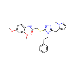 COc1ccc(NC(=O)CSc2nnc(Cc3cccn3C)n2CCc2ccccc2)c(OC)c1 ZINC000003959954