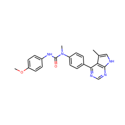 COc1ccc(NC(=O)N(C)c2ccc(-c3ncnc4[nH]cc(C)c34)cc2)cc1 ZINC000299860586