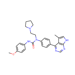 COc1ccc(NC(=O)N(CCN2CCCC2)c2ccc(-c3ncnc4[nH]cc(C)c34)cc2)cc1 ZINC000299862494