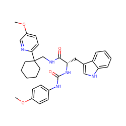 COc1ccc(NC(=O)N[C@@H](Cc2c[nH]c3ccccc23)C(=O)NCC2(c3ccc(OC)cn3)CCCCC2)cc1 ZINC000473100646