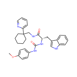 COc1ccc(NC(=O)N[C@@H](Cc2c[nH]c3ccccc23)C(=O)NCC2(c3ccccn3)CCCCC2)cc1 ZINC000474609025