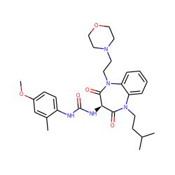 COc1ccc(NC(=O)N[C@@H]2C(=O)N(CCC(C)C)c3ccccc3N(CCN3CCOCC3)C2=O)c(C)c1 ZINC000072176780