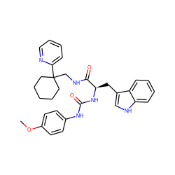 COc1ccc(NC(=O)N[C@H](Cc2c[nH]c3ccccc23)C(=O)NCC2(c3ccccn3)CCCCC2)cc1 ZINC000474609024