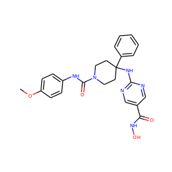 COc1ccc(NC(=O)N2CCC(Nc3ncc(C(=O)NO)cn3)(c3ccccc3)CC2)cc1 ZINC001772618160