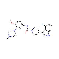 COc1ccc(NC(=O)N2CCC(c3c[nH]c4cccc(F)c34)CC2)cc1N1CCN(C)CC1 ZINC000000587810