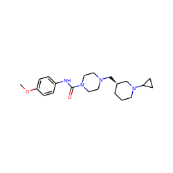 COc1ccc(NC(=O)N2CCN(C[C@@H]3CCCN(C4CC4)C3)CC2)cc1 ZINC000084709891