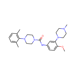 COc1ccc(NC(=O)N2CCN(c3c(C)cccc3C)CC2)cc1N1CCN(C)CC1 ZINC000026957464