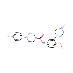 COc1ccc(NC(=O)N2CCN(c3ccc(Cl)cc3)CC2)cc1N1CCN(C)CC1 ZINC000028525880