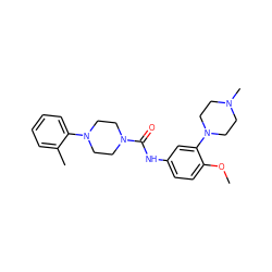 COc1ccc(NC(=O)N2CCN(c3ccccc3C)CC2)cc1N1CCN(C)CC1 ZINC000000836543