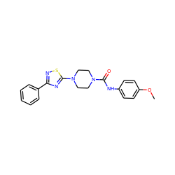 COc1ccc(NC(=O)N2CCN(c3nc(-c4ccccc4)ns3)CC2)cc1 ZINC000034841712