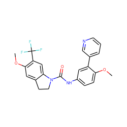 COc1ccc(NC(=O)N2CCc3cc(OC)c(C(F)(F)F)cc32)cc1-c1cccnc1 ZINC000013806160