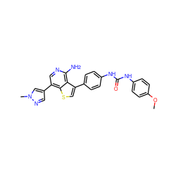 COc1ccc(NC(=O)Nc2ccc(-c3csc4c(-c5cnn(C)c5)cnc(N)c34)cc2)cc1 ZINC000084596888