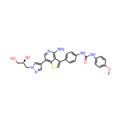 COc1ccc(NC(=O)Nc2ccc(-c3csc4c(-c5cnn(C[C@H](O)CO)c5)cnc(N)c34)cc2)cc1 ZINC000063539805