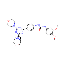 COc1ccc(NC(=O)Nc2ccc(-c3nc(N4CCOCC4)nc(N4[C@H]5CC[C@H]4COC5)n3)cc2)cc1OC ZINC000101366721