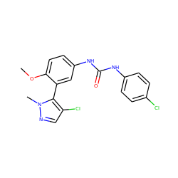 COc1ccc(NC(=O)Nc2ccc(Cl)cc2)cc1-c1c(Cl)cnn1C ZINC000006745690