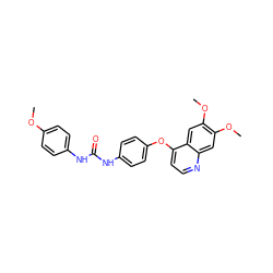 COc1ccc(NC(=O)Nc2ccc(Oc3ccnc4cc(OC)c(OC)cc34)cc2)cc1 ZINC000000602184