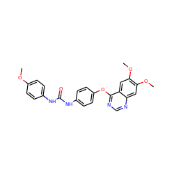 COc1ccc(NC(=O)Nc2ccc(Oc3ncnc4cc(OC)c(OC)cc34)cc2)cc1 ZINC000013610057