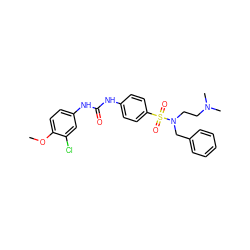 COc1ccc(NC(=O)Nc2ccc(S(=O)(=O)N(CCN(C)C)Cc3ccccc3)cc2)cc1Cl ZINC000653715996