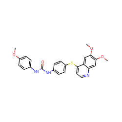 COc1ccc(NC(=O)Nc2ccc(Sc3ccnc4cc(OC)c(OC)cc34)cc2)cc1 ZINC000013610061