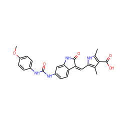 COc1ccc(NC(=O)Nc2ccc3c(c2)NC(=O)/C3=C\c2[nH]c(C)c(C(=O)O)c2C)cc1 ZINC000053226722