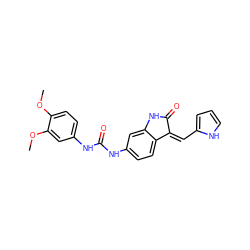 COc1ccc(NC(=O)Nc2ccc3c(c2)NC(=O)/C3=C\c2ccc[nH]2)cc1OC ZINC000053298256