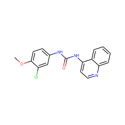 COc1ccc(NC(=O)Nc2ccnc3ccccc23)cc1Cl ZINC000000017786