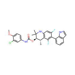 COc1ccc(NC(=O)O[C@@H]2[C@@H](C)c3c(cc(F)c(-c4cccc5cc[nH]c45)c3F)NC2(C)C)cc1Cl ZINC000066077958