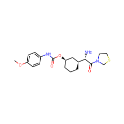 COc1ccc(NC(=O)O[C@@H]2CCC[C@H]([C@H](N)C(=O)N3CCSC3)C2)cc1 ZINC000027991789