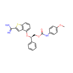 COc1ccc(NC(=O)OC[C@H](Oc2cccc3sc(C(=N)N)cc23)c2ccccc2)cc1 ZINC000045358477