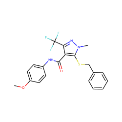 COc1ccc(NC(=O)c2c(C(F)(F)F)nn(C)c2SCc2ccccc2)cc1 ZINC000001385367