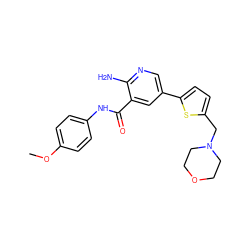 COc1ccc(NC(=O)c2cc(-c3ccc(CN4CCOCC4)s3)cnc2N)cc1 ZINC000150017329