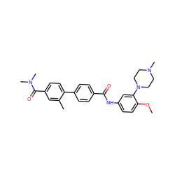 COc1ccc(NC(=O)c2ccc(-c3ccc(C(=O)N(C)C)cc3C)cc2)cc1N1CCN(C)CC1 ZINC000000835624