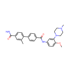 COc1ccc(NC(=O)c2ccc(-c3ccc(C(N)=O)cc3C)cc2)cc1N1CCN(C)CC1 ZINC000001487796