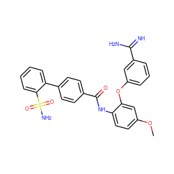 COc1ccc(NC(=O)c2ccc(-c3ccccc3S(N)(=O)=O)cc2)c(Oc2cccc(C(=N)N)c2)c1 ZINC000013442928