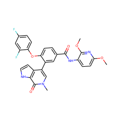 COc1ccc(NC(=O)c2ccc(Oc3ccc(F)cc3F)c(-c3cn(C)c(=O)c4[nH]ccc34)c2)c(OC)n1 ZINC000146785266