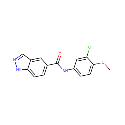 COc1ccc(NC(=O)c2ccc3[nH]ncc3c2)cc1Cl ZINC000102169242