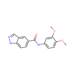 COc1ccc(NC(=O)c2ccc3[nH]ncc3c2)cc1OC ZINC000102168791