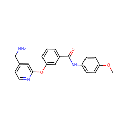 COc1ccc(NC(=O)c2cccc(Oc3cc(CN)ccn3)c2)cc1 ZINC001772624984