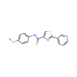 COc1ccc(NC(=O)c2csc(-c3cccnc3)n2)cc1 ZINC000029047579