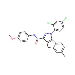 COc1ccc(NC(=O)c2nn(-c3ccc(Cl)cc3Cl)c3c2Cc2cc(C)ccc2-3)cc1 ZINC000035075485