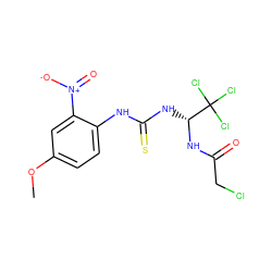 COc1ccc(NC(=S)N[C@@H](NC(=O)CCl)C(Cl)(Cl)Cl)c([N+](=O)[O-])c1 ZINC000013865463