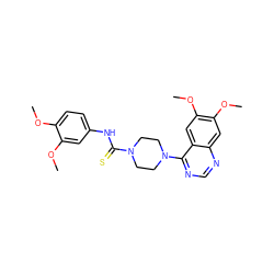 COc1ccc(NC(=S)N2CCN(c3ncnc4cc(OC)c(OC)cc34)CC2)cc1OC ZINC000013474824