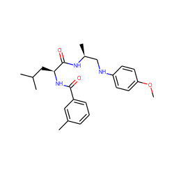 COc1ccc(NC[C@H](C)NC(=O)[C@H](CC(C)C)NC(=O)c2cccc(C)c2)cc1 ZINC000014971557