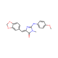 COc1ccc(NC2=N/C(=C\c3ccc4c(c3)OCO4)C(=O)N2C)cc1 ZINC000072110961