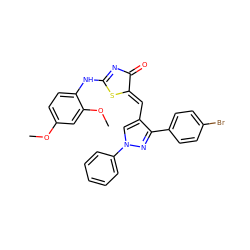 COc1ccc(NC2=NC(=O)/C(=C/c3cn(-c4ccccc4)nc3-c3ccc(Br)cc3)S2)c(OC)c1 ZINC000096905745