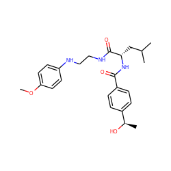 COc1ccc(NCCNC(=O)[C@H](CC(C)C)NC(=O)c2ccc([C@@H](C)O)cc2)cc1 ZINC000013473898