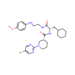 COc1ccc(NCCNC(=O)[C@H](CC2CCCCC2)NC(=O)[C@@H]2CCCN(c3ncc(Br)cn3)C2)cc1 ZINC000014971433