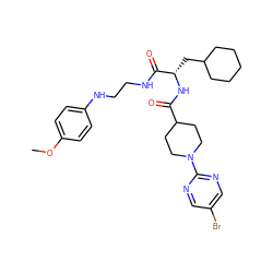 COc1ccc(NCCNC(=O)[C@H](CC2CCCCC2)NC(=O)C2CCN(c3ncc(Br)cn3)CC2)cc1 ZINC000014971429