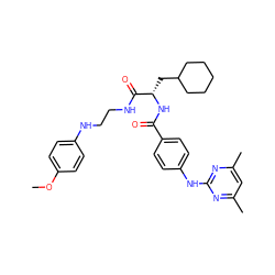 COc1ccc(NCCNC(=O)[C@H](CC2CCCCC2)NC(=O)c2ccc(Nc3nc(C)cc(C)n3)cc2)cc1 ZINC000014971426