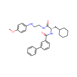 COc1ccc(NCCNC(=O)[C@H](CC2CCCCC2)NC(=O)c2cccc(-c3ccccc3)c2)cc1 ZINC000014971396